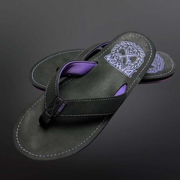 Unisex Dixxon Black & Purple Leather Flip Flop Sandals Size M 9 W 10.5 - Picture 8 of 8